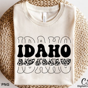 Idaho Svg, Printable, Leopard Print Svg, Idaho Shirt Svg, Retro Font Svg, Idaho US State Svg, Digital Download, Cricut Cut Files