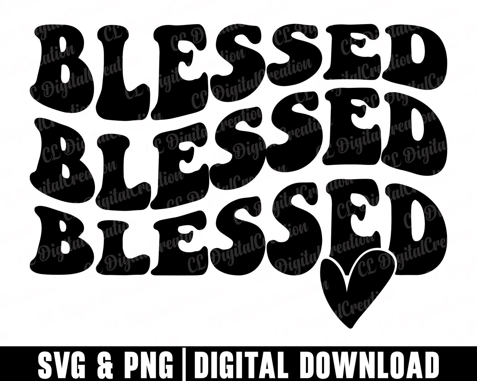 Blessed Svg, Wavy Letters Svg, Heart Svg, Digital Download, Grateful ...