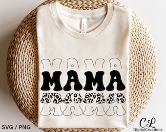 Mama Svg, para impressão, Leopard Print Svg, Mama Life Svg, Retro Font Svg, Family Svg, Mama Shirt Svg, download digital, arquivos Cricut Cut