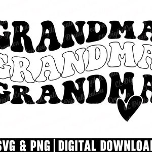 May include: Black and white graphic design with the text "Grandma Grandma Grandma" in a wavy font. The text is layered with the top layer in black, the middle layer in white, and the bottom layer in black.