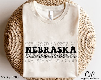 Nebraska Svg, imprimable, imprimé léopard svg, Nebraska shirt svg, police rétro svg, love nebraska svg, téléchargement numérique, fichiers Cricut Cut