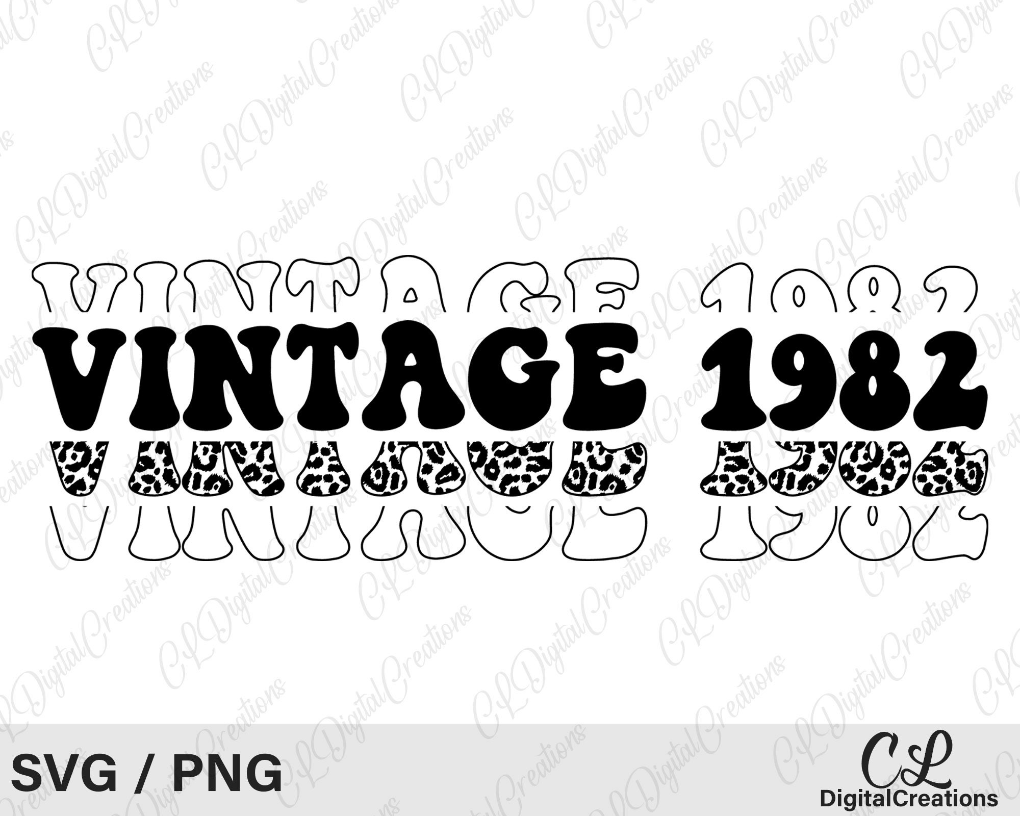 Vintage 1982 Svg, Imprimible, Leopard Print Svg, Birthday Svg, Retro ...