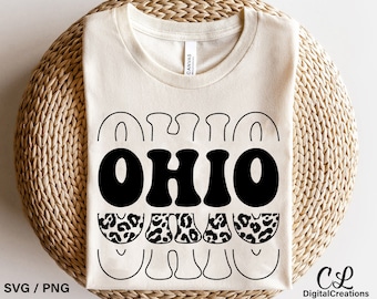 Ohio Svg, Imprimible, Leopard Print Svg, Ohio Shirt Svg, Retro Font Svg, Ohio US State Svg, Descarga digital, Cricut Cut Files