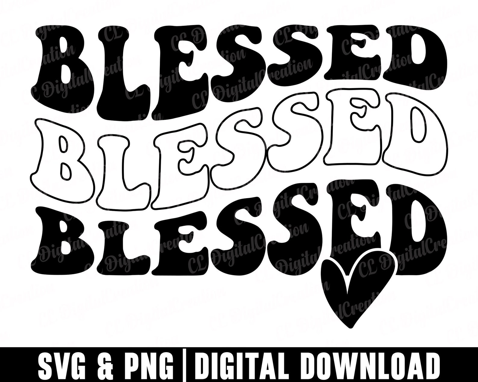 Blessed Svg, Wavy Letters Svg, Heart Svg, Digital Download, Grateful ...