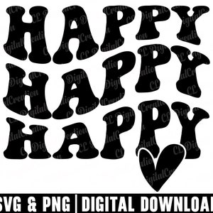 Happy Svg, Letras onduladas Svg, Heart Svg, Download digital, Happiness Svg, Stacked Svg, Inspirational Svg, Choose Happy Svg, Cricut Files