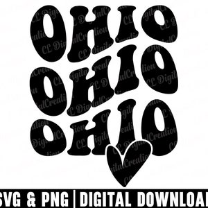 Ohio Svg, Staplad Svg, Hjärtsvg, Amerikanska stater Svg, Amerika Svg, Ohio State Svg, Vågiga bokstäver Svg, Digitala nedladdningar, Cricut-filer