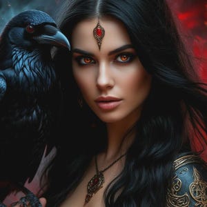 Dark Romanian Witch and Her Black Raven Familiar, Necromancy Spirit Companion, Inner Power, Protection, Ancient Witchcraft