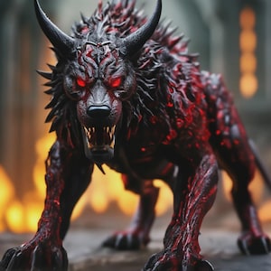 Crimson Hellhound Spirit Companion, Mystic, Monstrous Dog Spirit Binding, Abyssal Bodyguard, Powerful Protection, Spirit Conjuring
