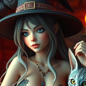 RESERVED for A. Enchanting Witch of Potions, Crystals and Prophecy Spirit Companion, Witch with Cat Familiar Spirit Binding