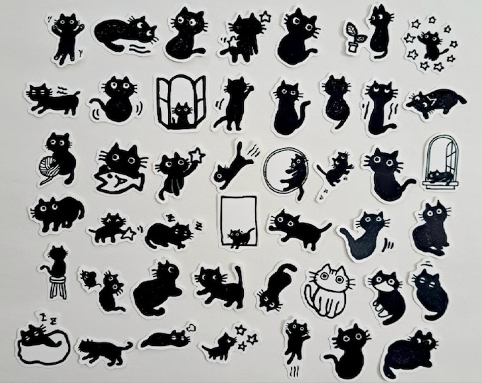 Cute Black Cat Stickers, Black Cat, Cat, Stickers, Kawaii Stickers ...