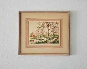 Mid-Century Paris Etching Society Print &quot;les Bouleaux&quot; (the Birches) in Original Frame, Signed Martin, Sidney Z. Lucas NY Printmaker