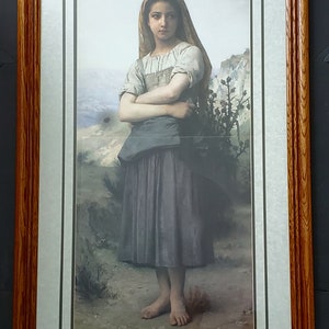 Large Bouguereau&#39;s &quot;Young Girl&quot; Framed and Matted Lithograph