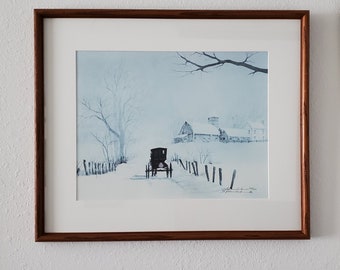 Steve Polomchak Amish Art Lithograph Signed and Numbered 392/950 "Winter's Journey"
