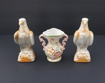 porcelaine du Brésil vintage, 2 pygargues à tête blanche et vase