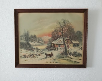 1897 J. Hoover & Son Antique Chromolithograph &quot;Winter at Lakeside&quot;