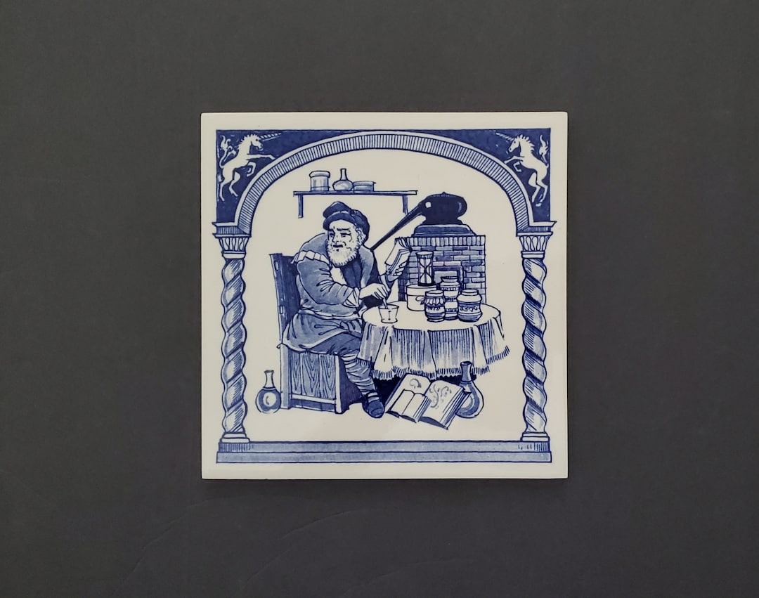Image showcasing Vtg Delft Blue Apothecary Tile - 6
