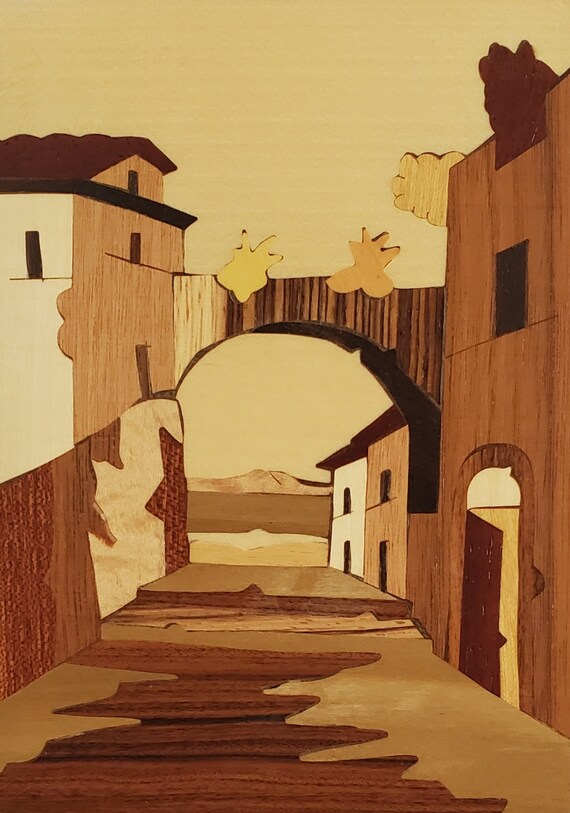 Décoration Bois Artisanale - Maquette De Bâtiment 'Ancienne Ruelle' - Fait Main
