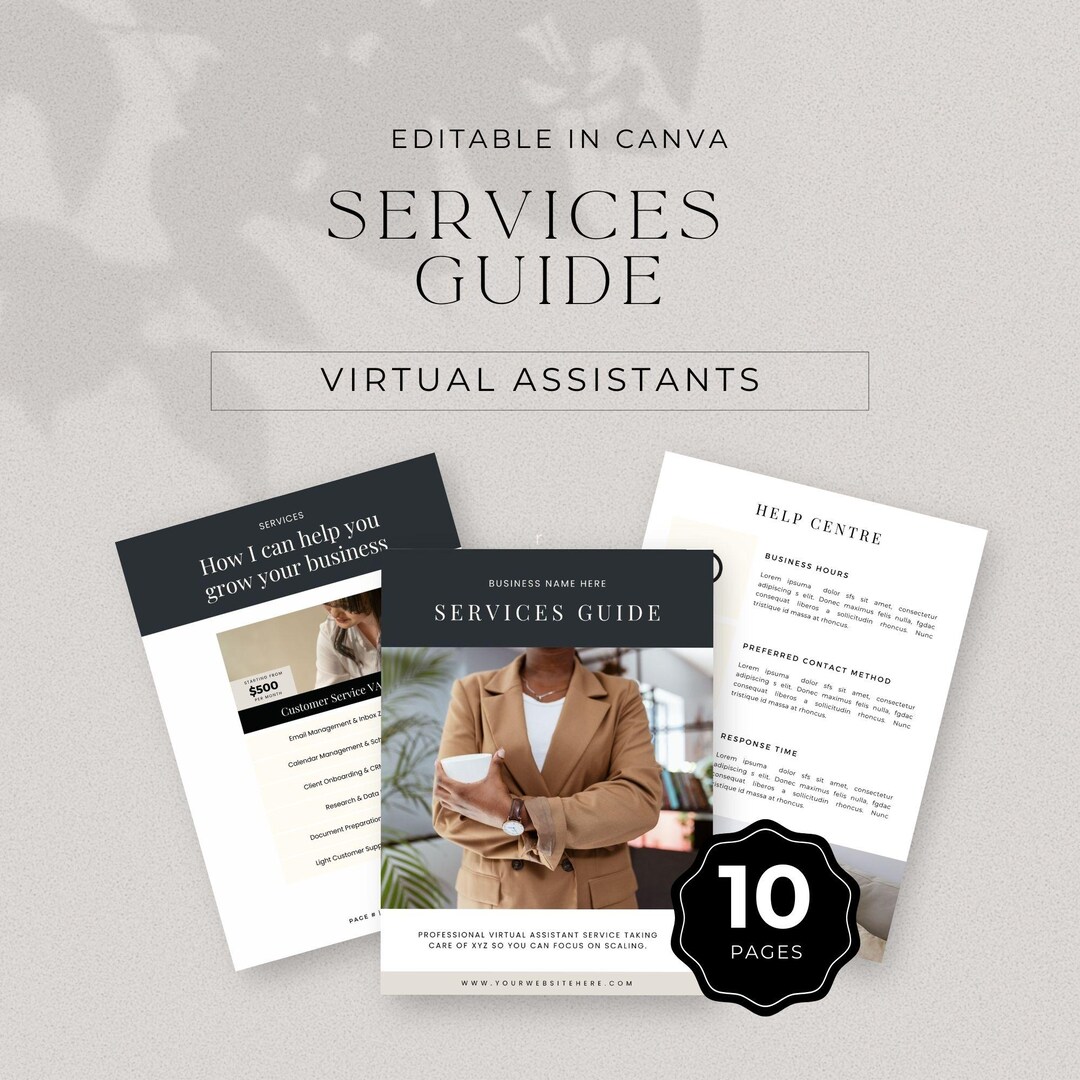Virtual Assistant Pricing and Services Guide Template Editable Canva ...
