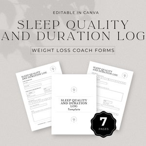Gewichtsverliescoach Sjabloon Slaapkwaliteit Tracker Bewerkbaar Canva Logboek slaapduur en coaching Wellness-werkblad Digitale download