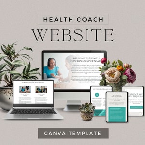 One Page Website, Health Coach Canva, Canva Website Template, Website Design, Editable Website, Health Coach Website, Health Coach, DD-HC03
