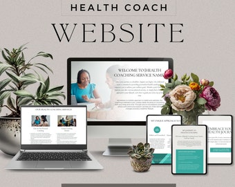 One Page Website, Health Coach Canva, Canva Website Template, Website Design, Editable Website, Health Coach Website, Health Coach, DD-HC03