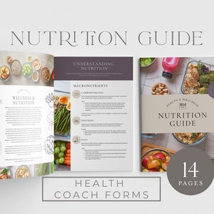 Plantilla de guía nutricional para coaches de salud, recurso de coaching editable en Canva, ebook de alimentación saludable, imán principal para nutricionistas y coaches de bienestar.