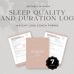 Sjabloon slaaplogboek Gewichtsverliescoach bewerkbare Canva Slaapkwaliteit en slaapduur Tracker Maandelijks coaching wellnessdagboek downloaden