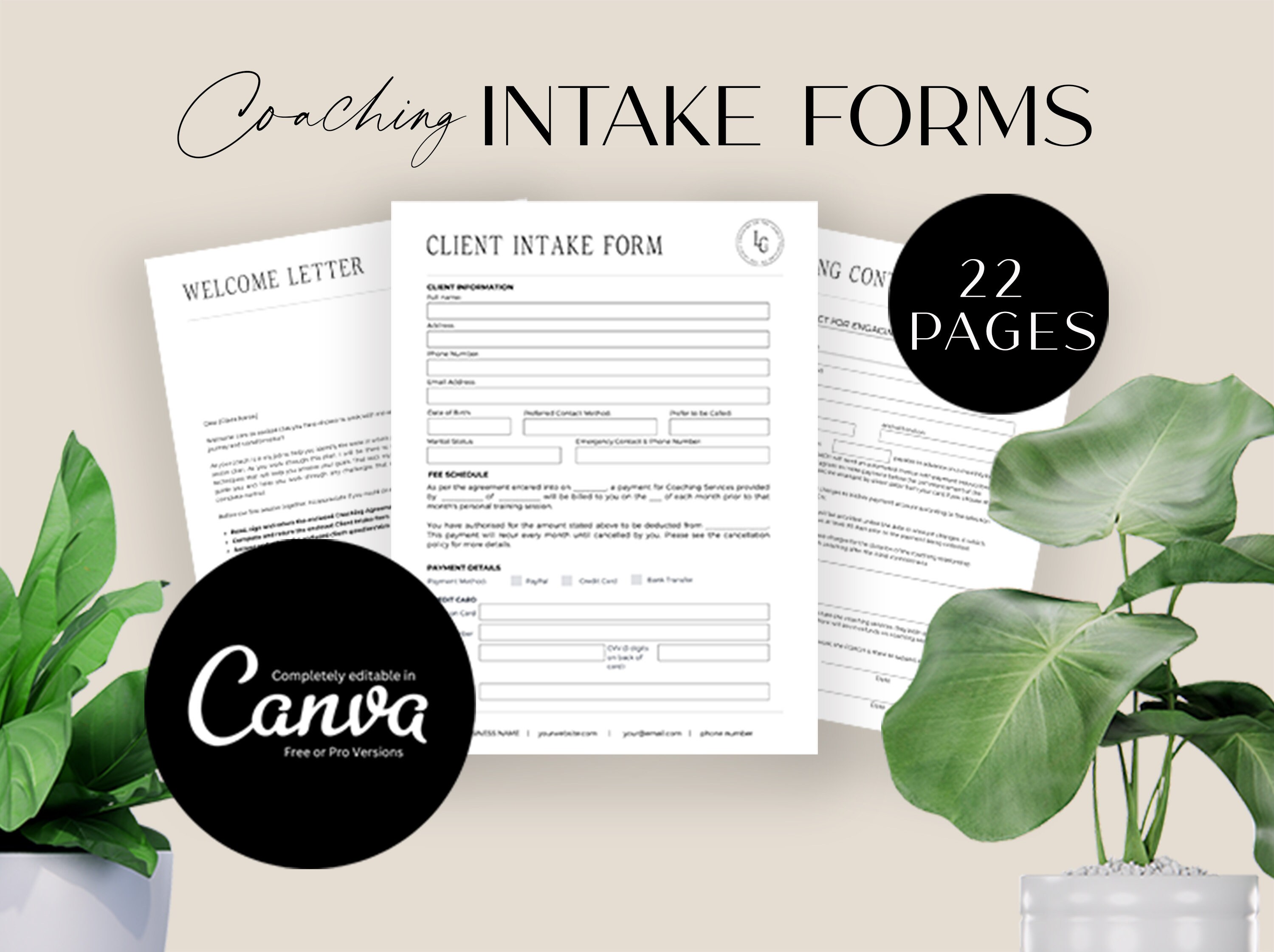 Coaching Intake Forms, Coach Worksheets, Client Agreement, Action Plan, Session Notes, Wheel of life, Editable Canva Templates