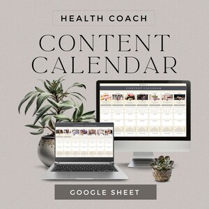 Social Media Content Calendar Health Coach, Digital Calendar, Google Sheet Calendar, Social Media Planner, Content Planner, DD-HC01