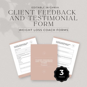 Kunden Feedback und Testimonial Form Abnehm-Coach, Kunden-Feedback, Kundenbefragungs-Formular Vorlage für Abnehm-Coaching, D-WC01