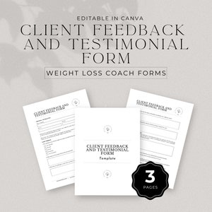 Gewichtsverlust Coach Kunden-Feedback-Formular Vorlage Bearbeitbar Canva Testimonial und Zufriedenheitsumfrage für Coaching-Programme herunterladen