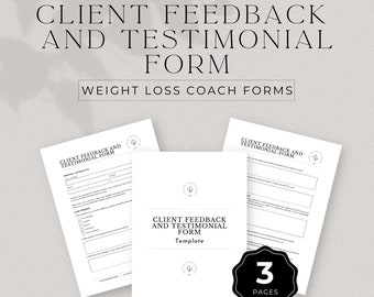 Client Feedback and Testimonial Form Weight Loss Coach, Editable Template, Client Satisfaction, Feedback Template for Coaches, DD-WCMIN