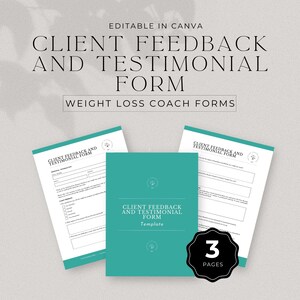 Abnehm-Coach Kunden Feedback und Testimonial Form, Kunden Feedback, Coaching Vorlage, Bearbeitbare Vorlage, Kunden Testimonial, DD-WC03