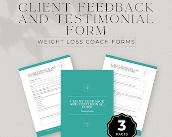 Weight Loss Coach Client Feedback and Testimonial Form, Customer Feedback, Coaching Template, Editable Template, Client Testimonial, DD-WC03