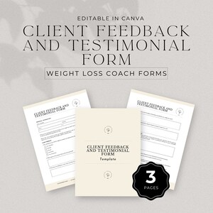 Abnehm-Trainer Testimonial Vorlage Kunden-Feedback-Formular Bearbeitbar Canva Coaching-Ressource Social Proof Collection Sheet-Download
