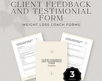 Weight Loss Coach Client Feedback and Testimonial Form, Canva Templates, Client Feedback, Feedback Template, Editable Forms, DD-WC02