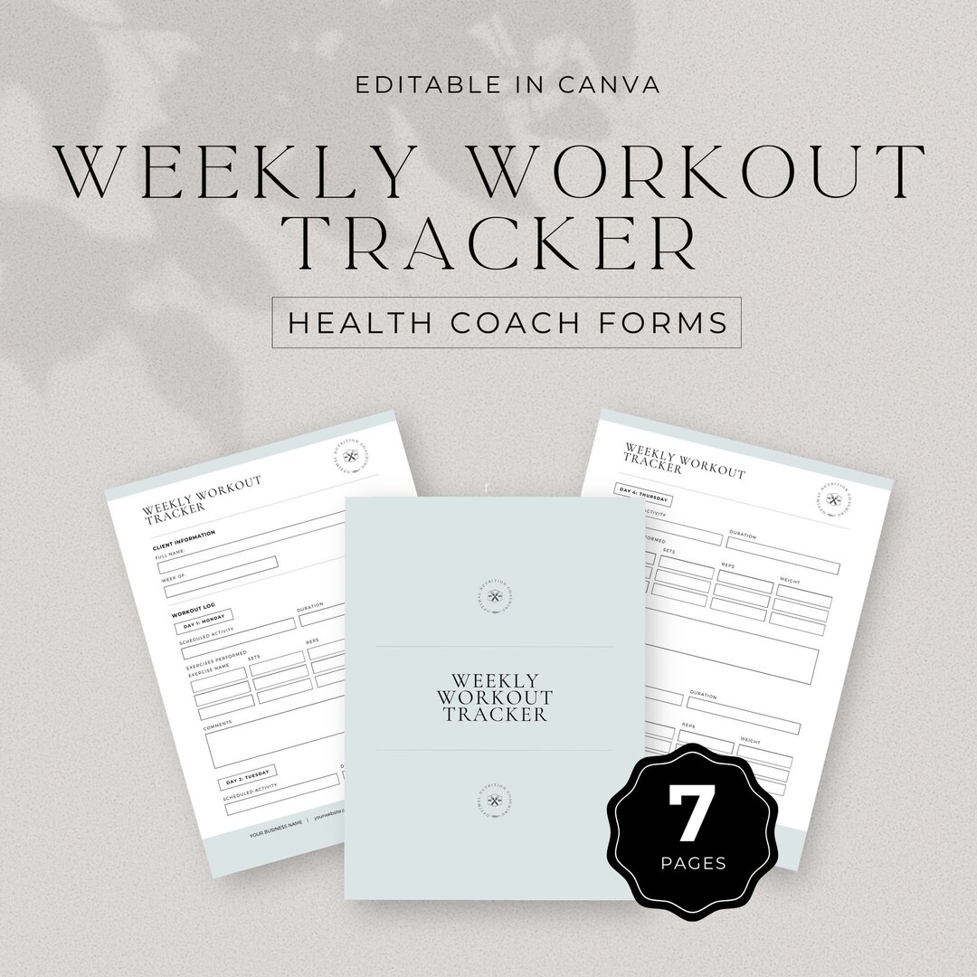 Health Coach Weekly Workout Tracker, Exercise Tracker Log, Coaching ...