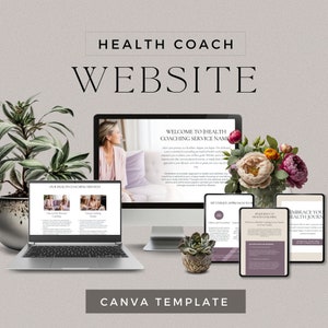 Health Coach Website Template for Canva One Page Web Design Editable Coaching Site Template Client Conversion Page Digital Download