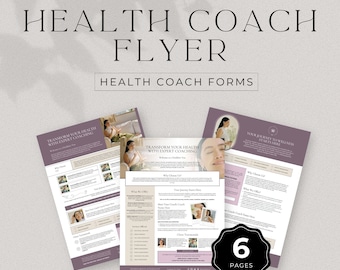 Modello di volantino per health coach, opuscolo promozionale modificabile per coaching su Canva, listino prezzi dei servizi nutrizionali, strumento di marketing per attività di benessere