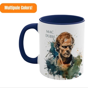 Handmade Jamie Fraser Coffee Mug, Lallybroch, Mac-Dabh, Watercolor Ceramic Cup