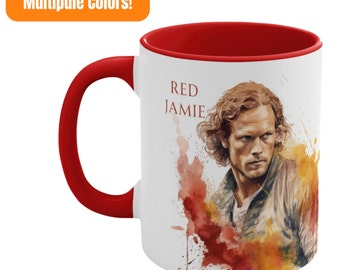 Red Jamie Mug, Jamie Fraser Coffee Mug, Two Tone Ceramic Mug, A Sassenach's Tribute cup