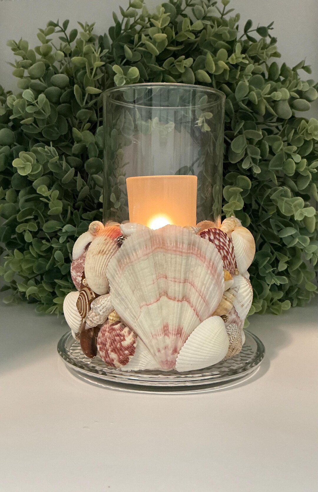 Shell Candle Container New Shell Candle Holder Pillar Holder Decorated With Shells Includes ...
