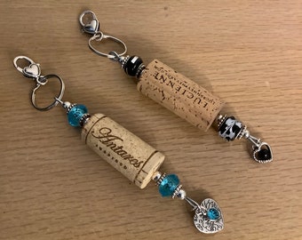 New Handmade Wine Cork Key Ring Each Decorated With Beads and A Charm Choose One Style You Love