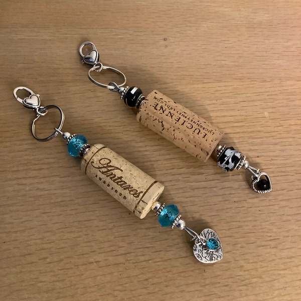 New Handmade Wine Cork Key Ring Each Decorated With Beads and A Charm Choose One Style You Love