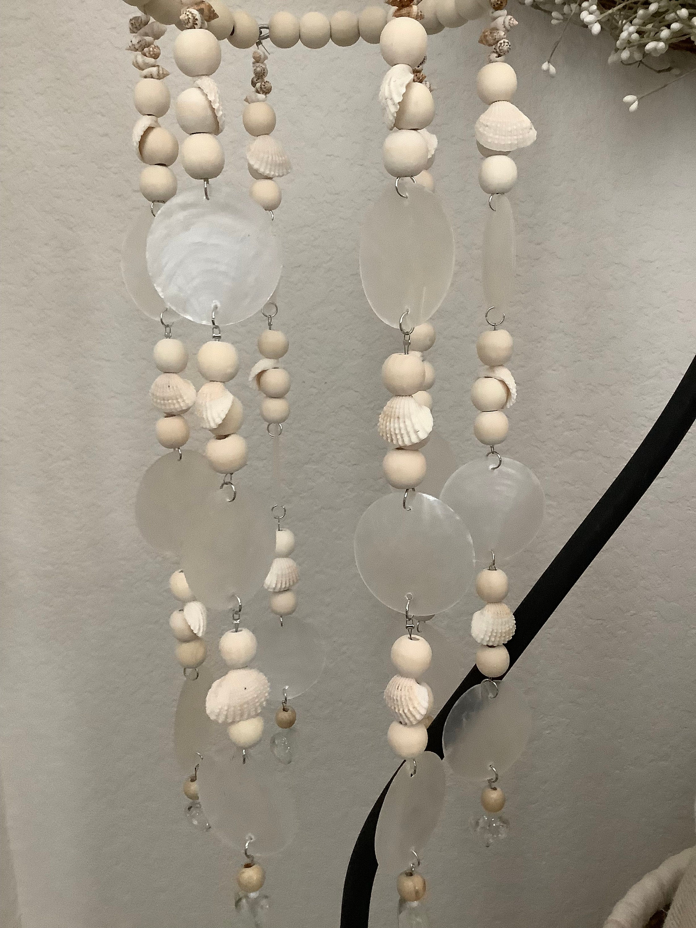 New Handmade Capiz Shell, Arc Shell, Wood and Heart Beads Mobile Wind ...