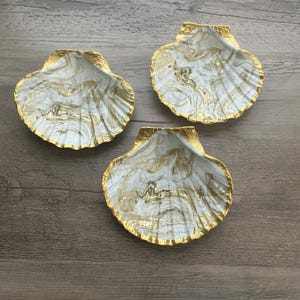 Beautiful New Handmade Decoupage Authentic Scallop Shell Gold Swirl Trinket/Jewelry Dish/Tray Purchase Includes One Of Your Choice