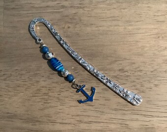 New Metal Bookmark Embellished with Beads and an Anchor Charm