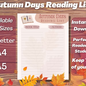 Printable Reading List, Autumn Aesthetic, Fall Reading List, Digital Reading Planner, TBR List Tracker, Printable PDF