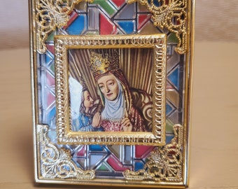 Saint Anne DeBupre - Sanit Anne with Mary Patron of Housewives, Mothers and Grandmothers Religious Catholic Framed Tabletop 50s Plastic