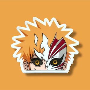 Orange-Haired Swordsman Masked Warrior Sticker – Anime Hollow-Inspired Vinyl Decal